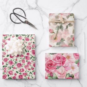 Romantic Chic Blush Pink Roses Floral Wrapping Paper Sheets