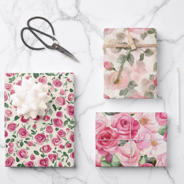 Romantic Chic Blush Pink Roses Floral Wrapping Paper Sheets (Front)