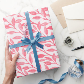 Romantic Chic Botanical Leaves Soft Pink Wrapping Paper
