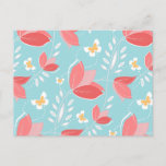 Romantic Chic Coral Retro Floral Pattern Turquoise Postcard