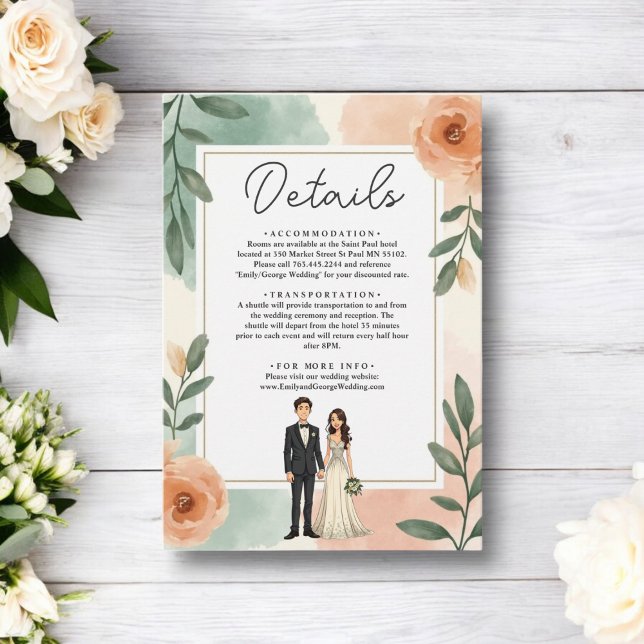 Romantic Chic Floral Frame Bride And Groom Wedding Enclosure Card (Creator Uploaded)