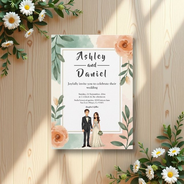 Romantic Chic Floral Frame Bride And Groom Wedding Invitation (Creator Uploaded)