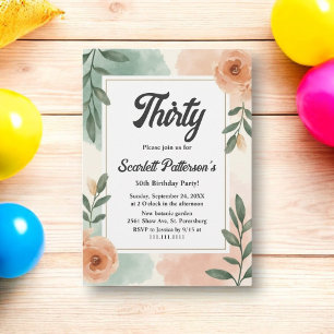 Romantic Chic Floral Frame Rustic 30th Birthday Invitation