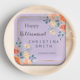 Romantic Chic Floral Watercolor Retirement Party Paper Plates