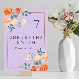 Romantic Chic Floral Watercolor Retirement Party Table Number