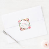 Romantic Chic Floral Wreath Wedding Bridal Shower Square Sticker (Envelope)