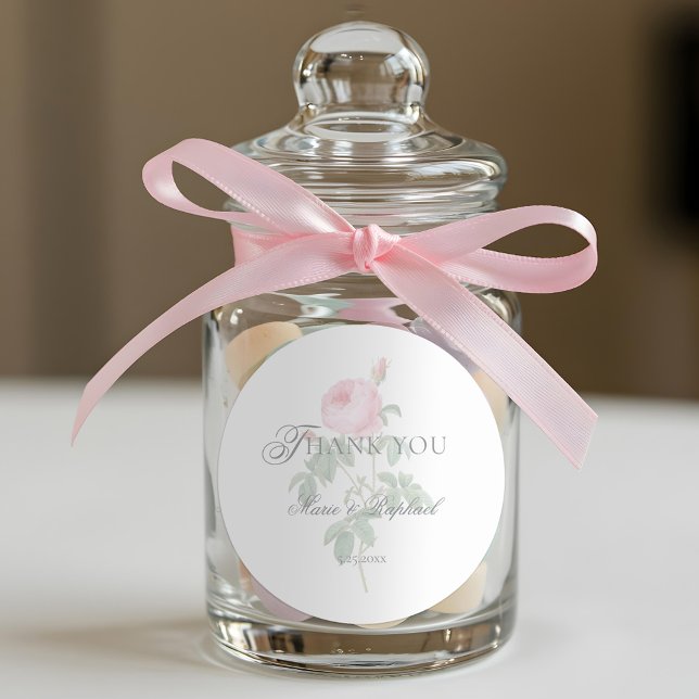 Romantic Chic French Rose Botanical Wedding Classic Round Sticker (Creator Uploaded)