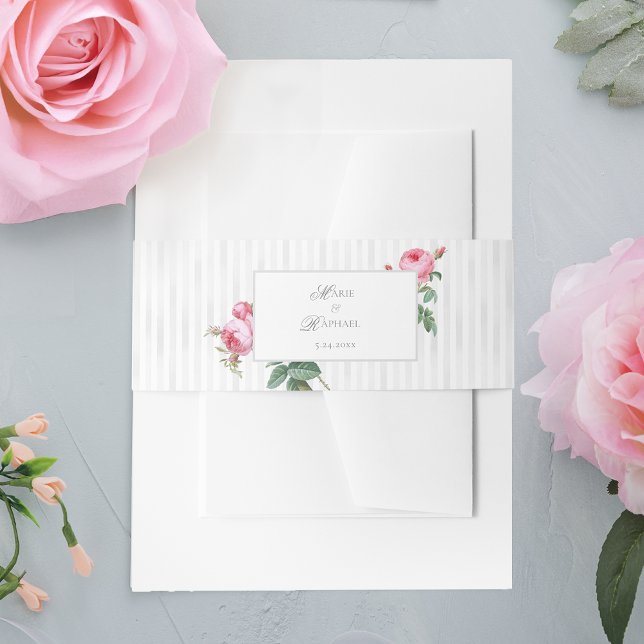 Romantic Chic French Rose Botanical Wedding Invitation Belly Band (Creator Uploaded)