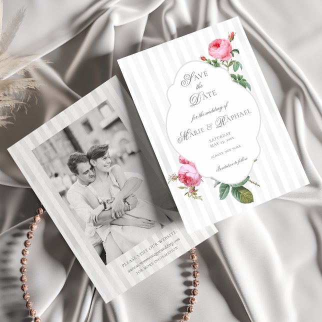 Romantic Chic French Rose Botanical Wedding Save The Date (Creator Uploaded)