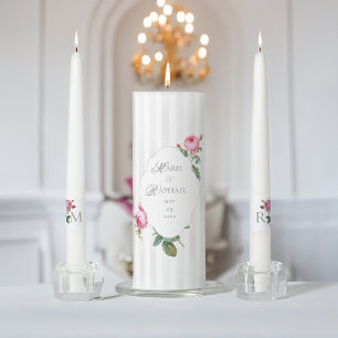 Romantic Chic French Rose Botanical Wedding Unity Candle Set