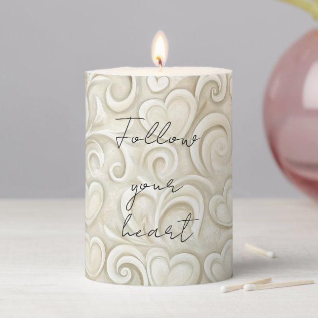 Romantic Chic Heart Swirls  Pillar Candle (In Situ)