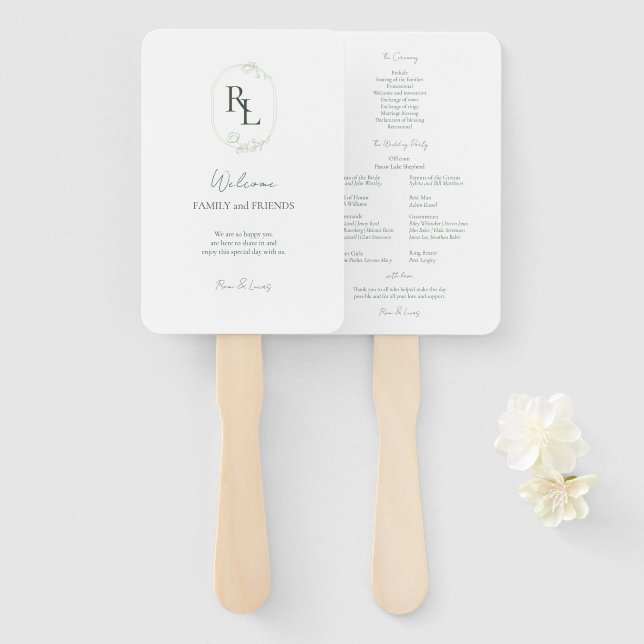 Romantic Chic Monogrammed Initials Wedding Hand Fan (Front and Back)