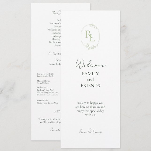 Romantic Chic Monogrammed Initials Wedding Program (Front/Back)