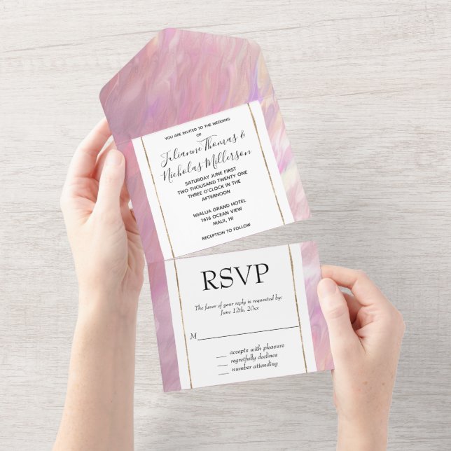 Romantic Chic Pearl Pink All In One Invitation (Tearaway)