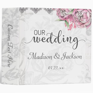 Romantic Chic Peony Floral Wedding Photo Album 3 Ring Binder