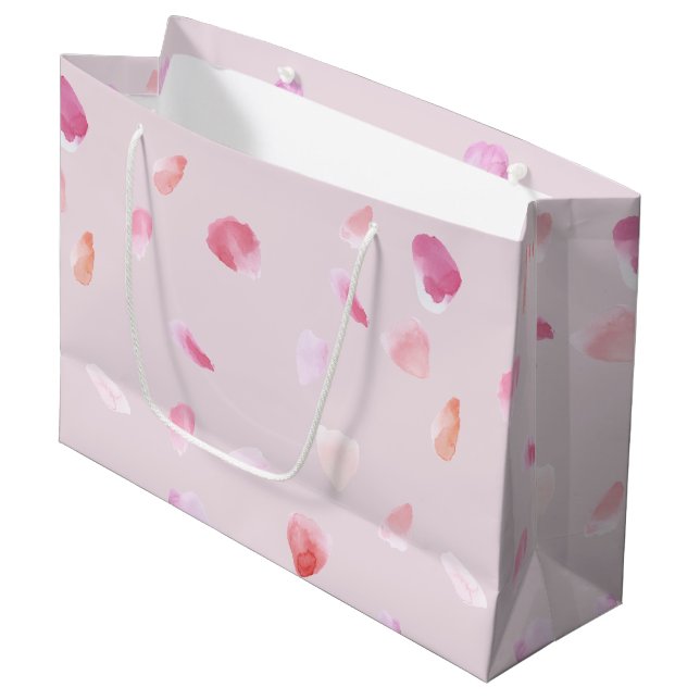 Romantic Chic Pink Peach Rose Petals Floral Large Gift Bag (Front Angled)