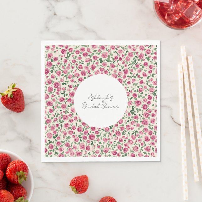 Romantic Chic Pink Roses Floral Bridal Shower Napkins (Insitu)