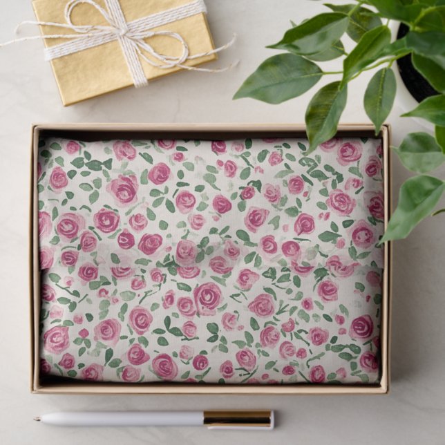 Romantic Chic Pink Roses Floral  Tissue Paper (Gift)