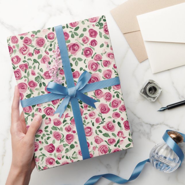 Romantic Chic Pink Roses Floral  Wrapping Paper (Gifting)
