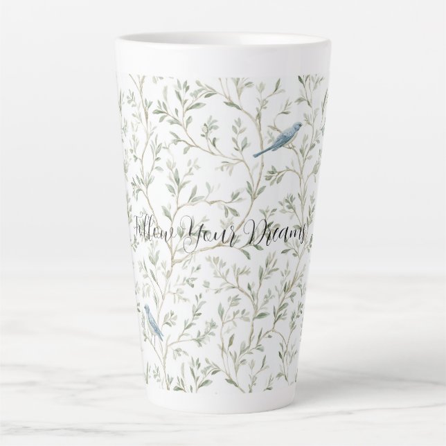 Romantic Chic Pretty Blue Birds Flowers Latte Mug (Front)