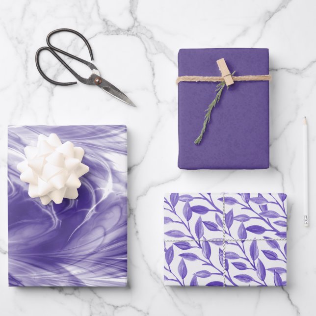 Romantic Chic Purple Wrapping Paper Sheets (Front)
