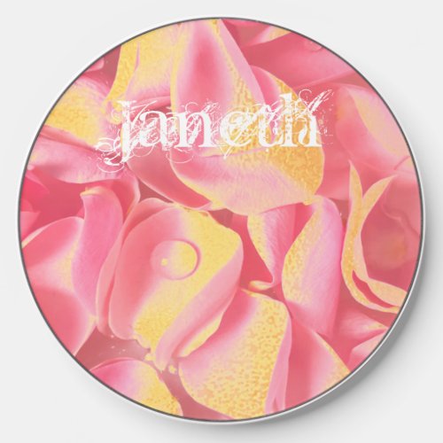 Romantic Chic Rose Petals Sprinkled Golden Pink Wireless Charger