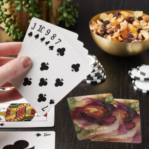 Romantic Chic Rose Red Burgundy Gold Floral Poker Cards