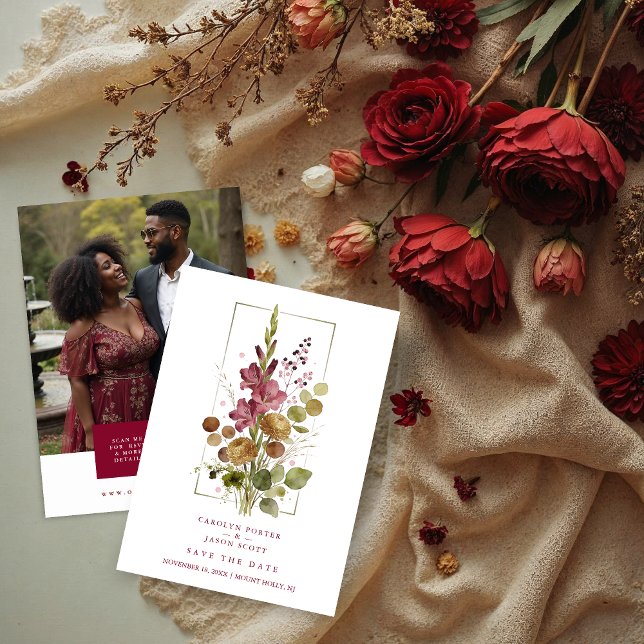 Romantic Chic Rustic Botanical Wildflowers Wedding Save The Date (Romantic Rustic Botanical Wildflowers Bunch Wedding Save the Date Card Design.)