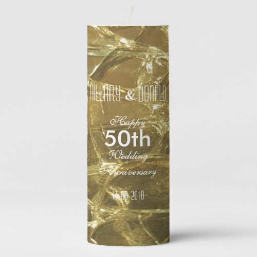 Romantic Chic Shiny Gold 50th Wedding Anniversary Pillar Candle