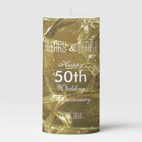 Romantic Chic Shiny Gold 50th Wedding Anniversary Pillar Candle