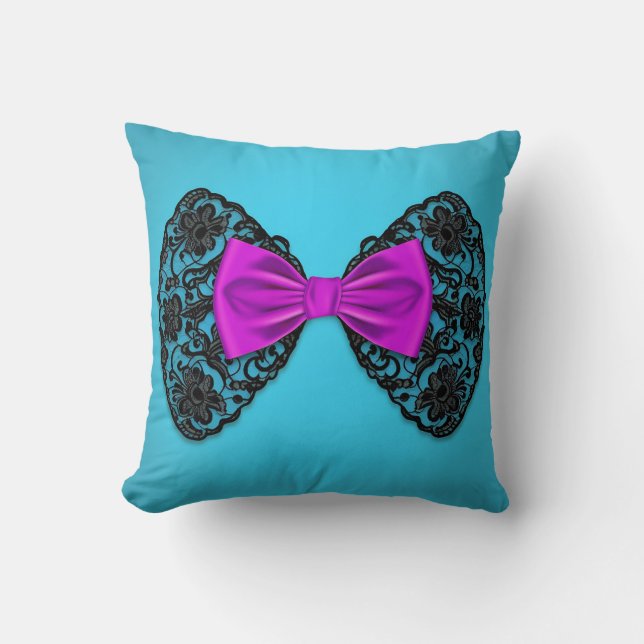 Romantic Chic Trendy Stylish Cute Girly Bow Lace Throw Pillow (Front)