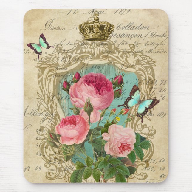Romantic Chic Victorian Style Roses Mousepad (Front)