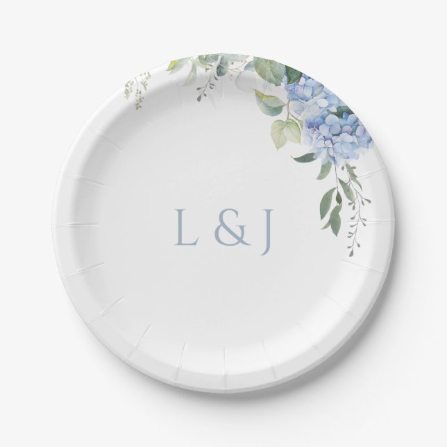 Romantic Chic White Floral Hydrangea Wedding  Paper Plates (Front)