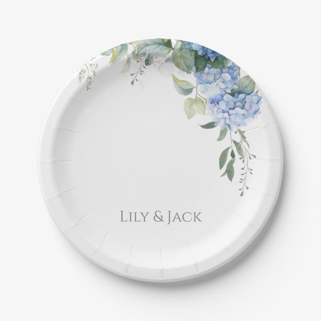 Romantic Chic White Floral Hydrangea Wedding  Paper Plates (Front)
