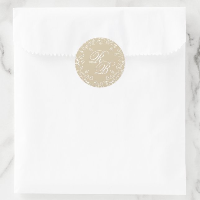 Romantic Chinoiserie Antique Gold Initials Wedding Classic Round Sticker (Bag)