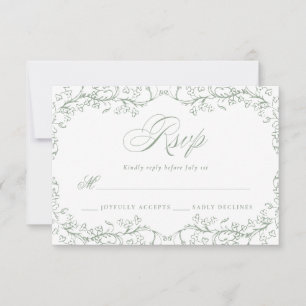 Romantic Chinoiserie Antique Sage Green Wedding RSVP Card