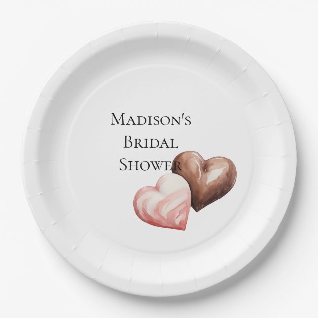 Romantic Chocolate Strawberry Hearts Bridal Shower Paper Plates (Front)