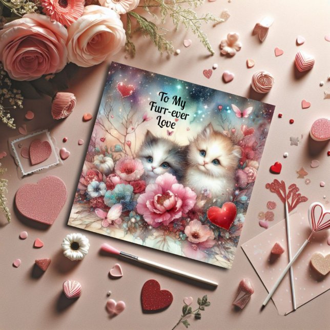 Romantic Christian Couple Watercolor Cat Valentine Holiday Card (Creator Uploaded)