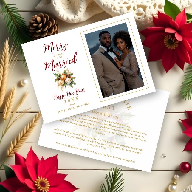 Romantic Christmas Balls Bouquet Wedding Photo Save The Date (Romantic Christmas Balls Bouquet Wedding Photo Save the Date Cards as Holiday Cards.)