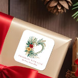 Romantic Christmas Colorful Floral Heart-Shape  Square Sticker<br><div class="desc">Romantic Christmas Colorful Floral Heart-Shape for Handymaker and other Artisans Square Stickers. Adorn your Christmas creations with style and elegance: Add a romantic and festive touch to your Christmas creations with our square stickers featuring a heart-shaped floral garland design with Christmas-inspired flowers and branches. Designed especially for handymakers and artisans,...</div>
