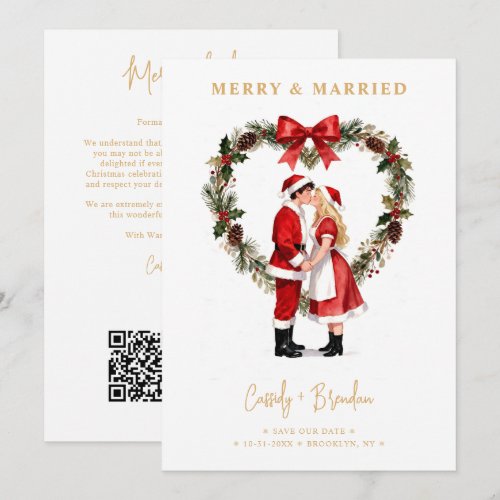 Romantic Christmas Couple Heart Wreath Red TLW26 Save The Date