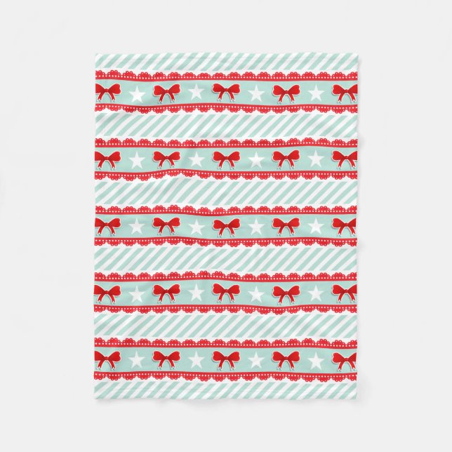 Romantic Christmas Red Mint Stripes Pattern Fleece Blanket (Front)