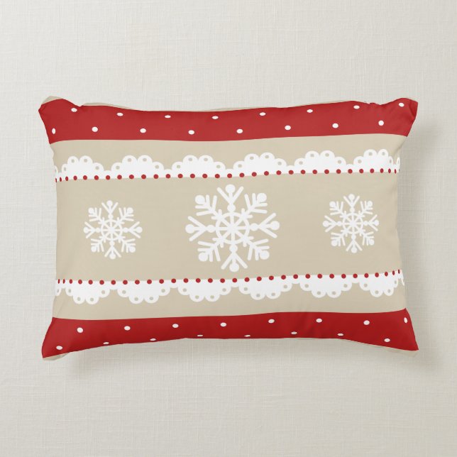 Romantic Christmas Red White Snowflakes Pattern Decorative Pillow (Front)