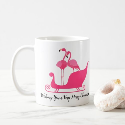 Romantic Christmas Sleigh Ride Flamingo Couple Coffee Mug