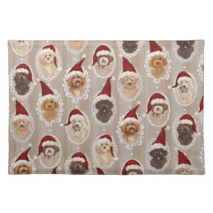 Romantic Christmast Detailed Dog Painting Cloth Placemat