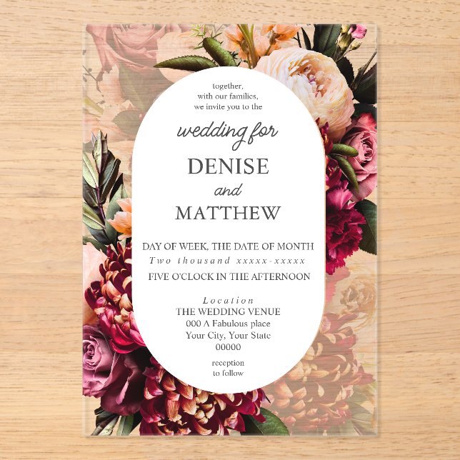 Romantic Chrysanthemum  Acrylic Invitations (Front)