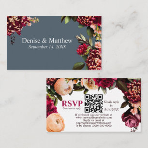Romantic Chrysanthemum Midnight Teal RSVP QR Code Enclosure Card
