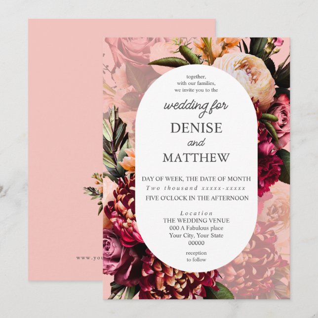 Romantic Chrysanthemum on Almond Gossamer Pink Invitation (Front/Back)