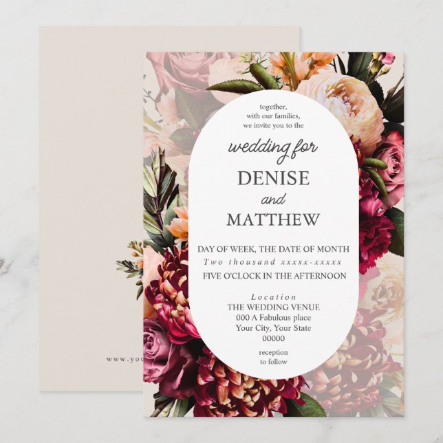 Romantic Chrysanthemum on Cameo Beige Wedding Invitation (Front/Back)