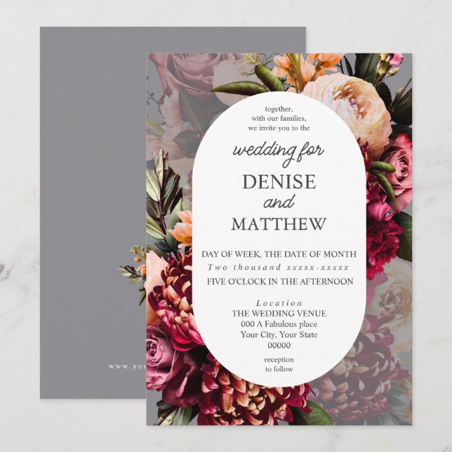Romantic Chrysanthemum on Chiseled Stone Wedding Invitation (Front/Back)